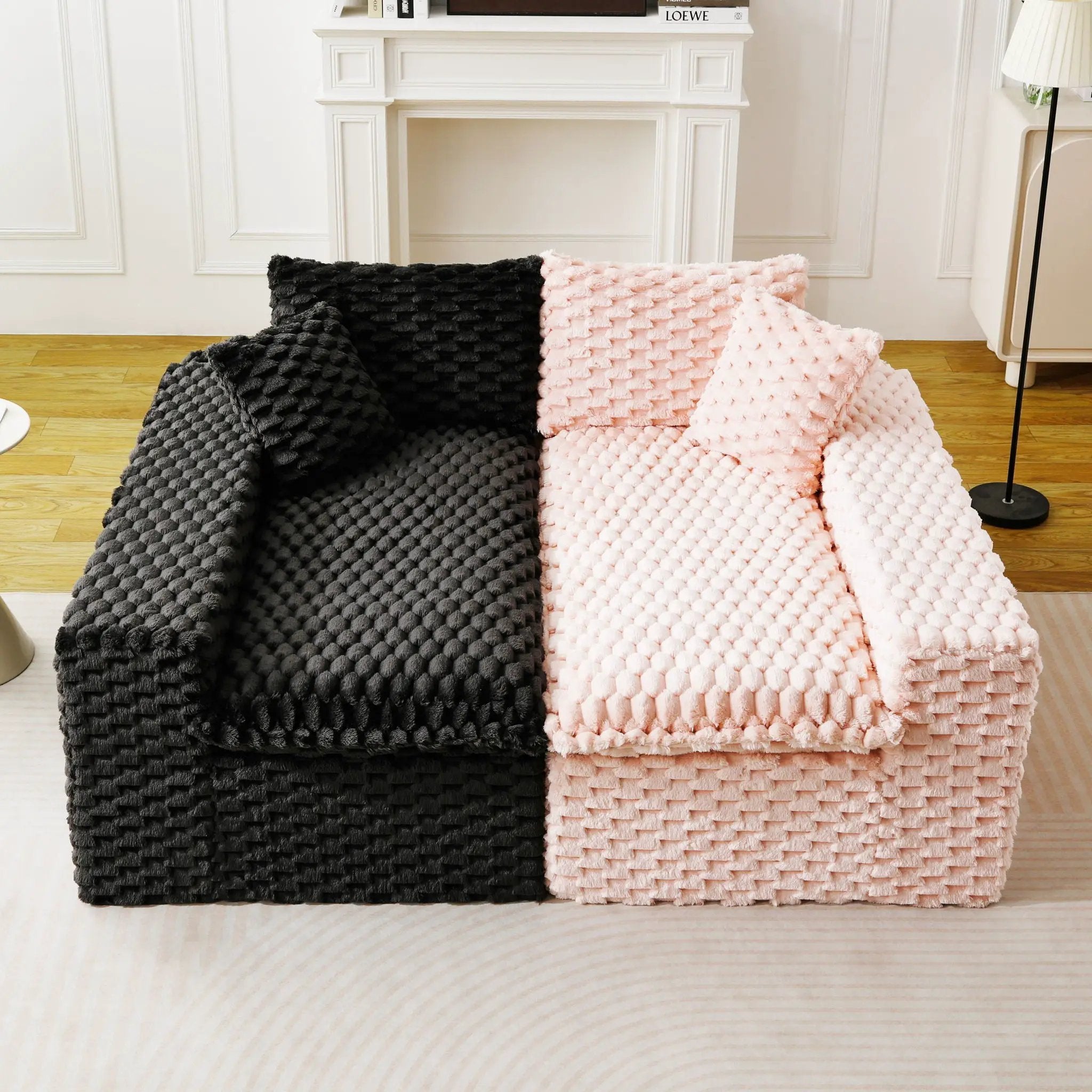 Multifunctional Sofa Pink Black, Fits 4 People by Unique Piece Furniture