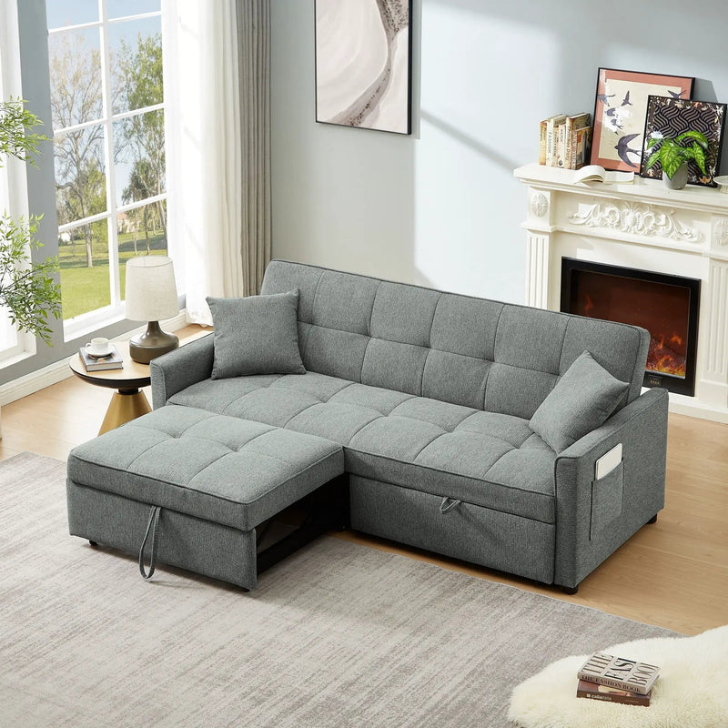 3 In 1 Convertible Sleeper Sofa Bed, Reclining Backrest, Pillows, Pockets by HouseOfZazla