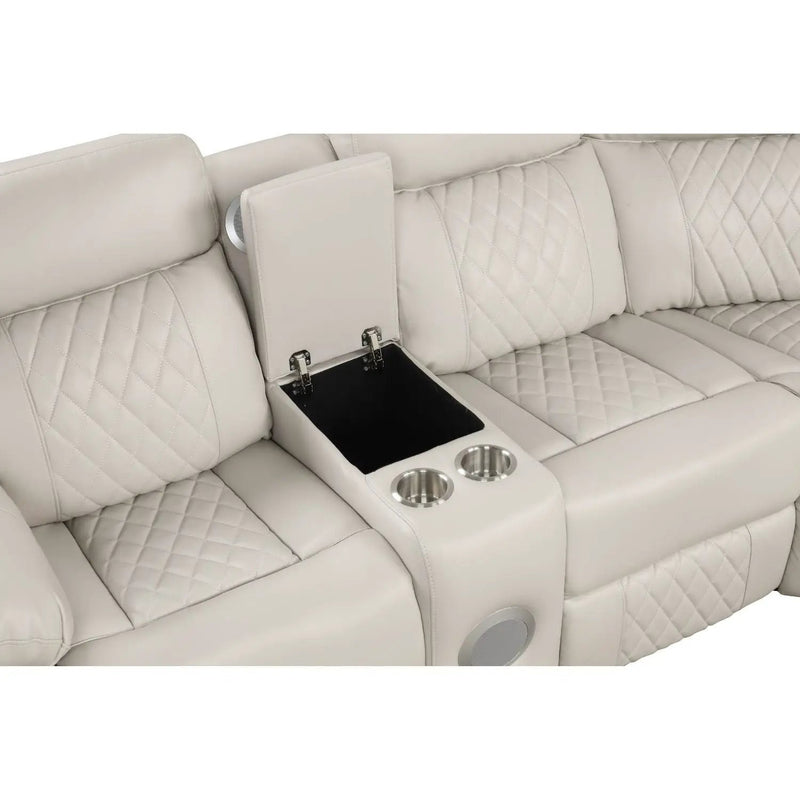 Lacrosse - Power Reclining Sectional Sofa & Bluetooth Speakers, LED Lights, Console Storage, Cup Holders And USB Charging - Beige by HouseOfZazla
