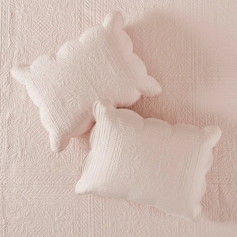 3 Piece Reversible Scalloped Edge Quilt Set Blush Full/Queen by HouseOfZazla