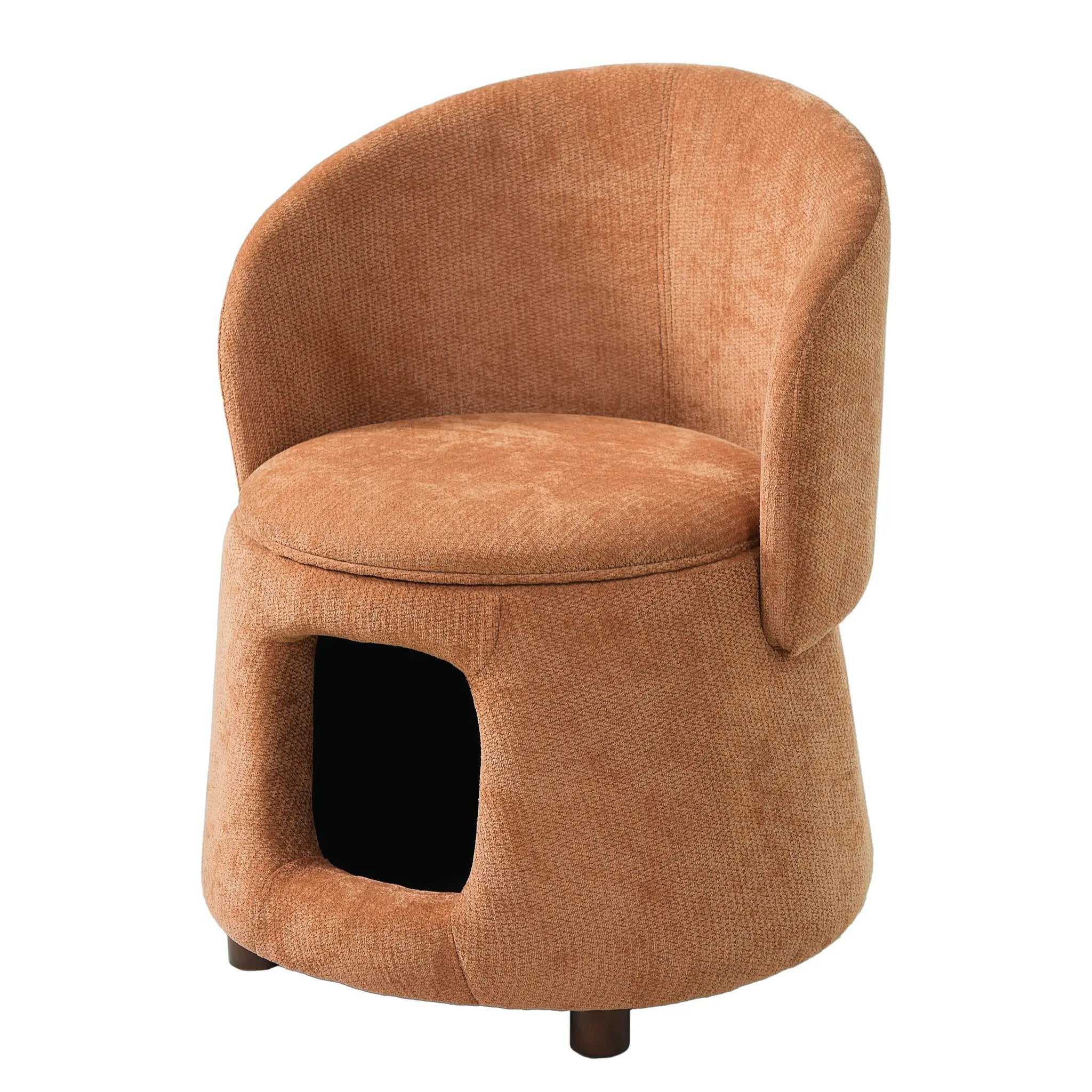 Orange Pet Friendly Chair with Hidden Pet Nook, Convertible Stool, and Storage Seat by HouseOfZazla