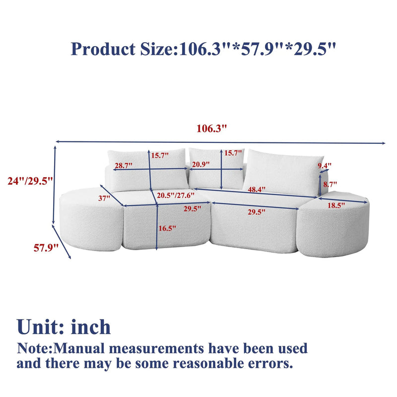 106.3-Inch V-Shaped Modular Sofa Set in Chenille Fabric by HouseOfZazla