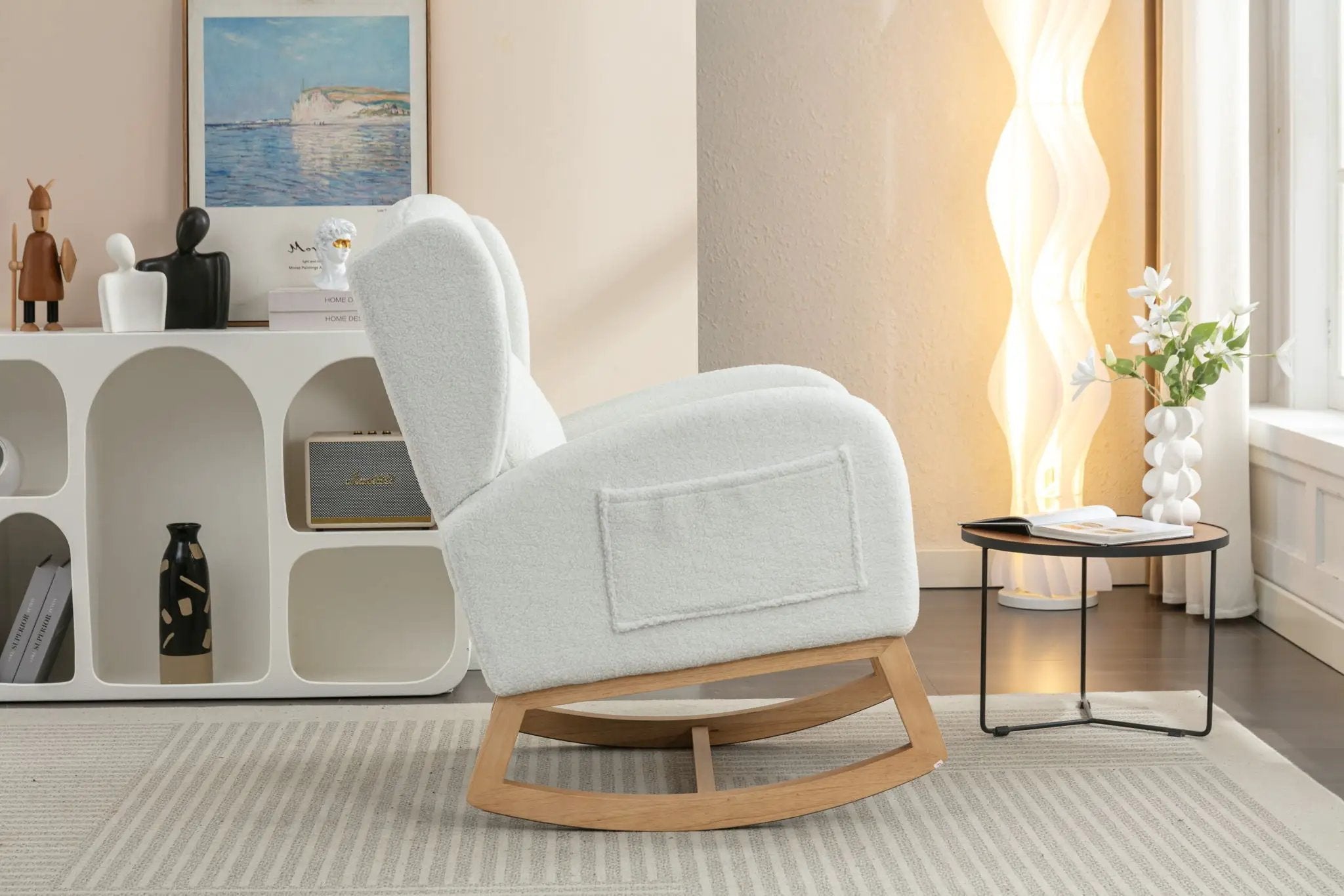 Teddy Fabric Rocking Chair With Packet Wood Legs - Ivory by HouseOfZazla