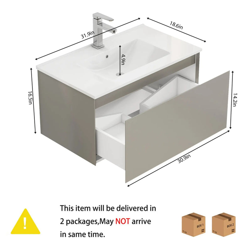 32-Inch Wall-Mounted Bathroom Vanity with Soft-Close Drawer by HouseOfZazla