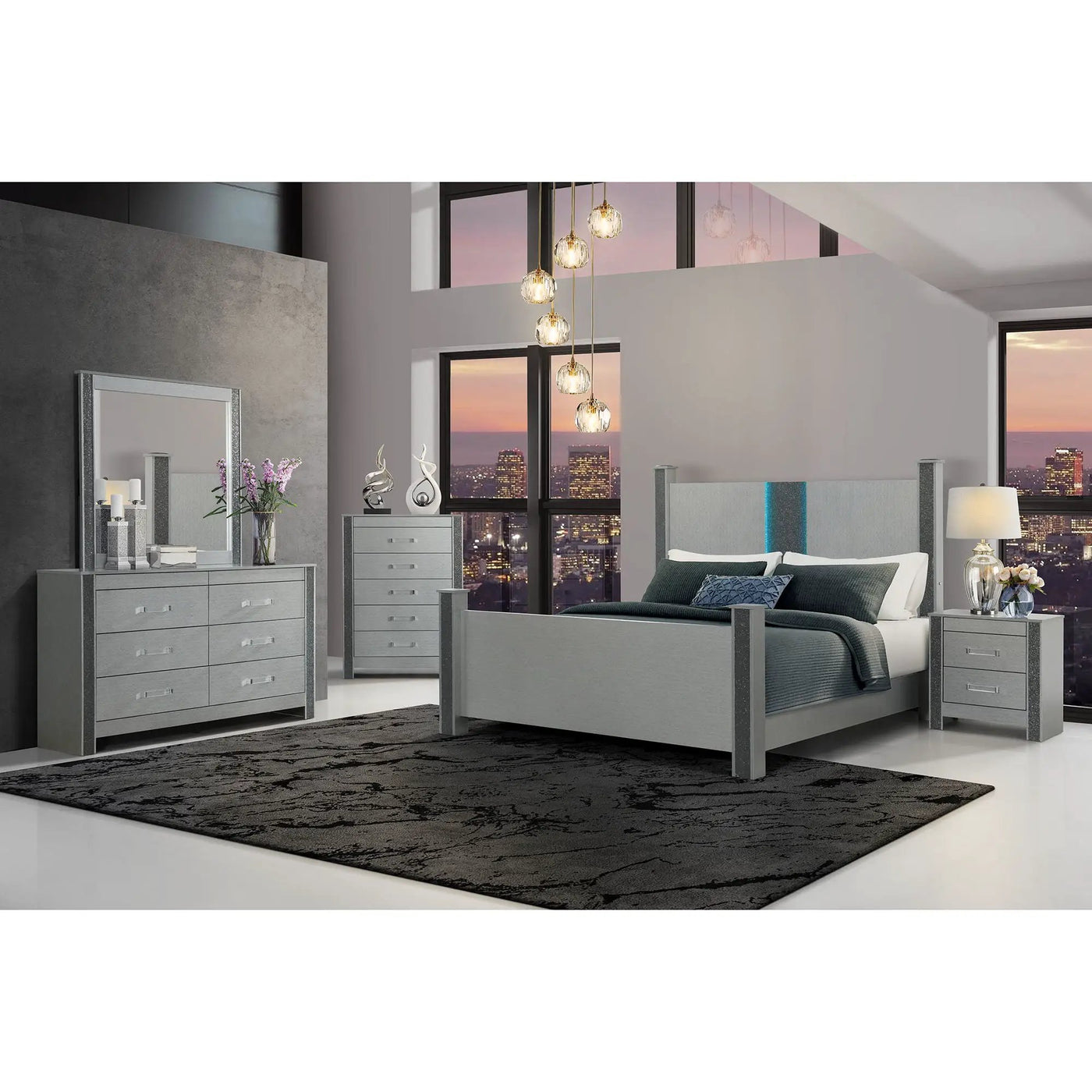 Lorenzo - 5 Piece Bedroom Set With Glittered Detailing by Unique Piece Furniture