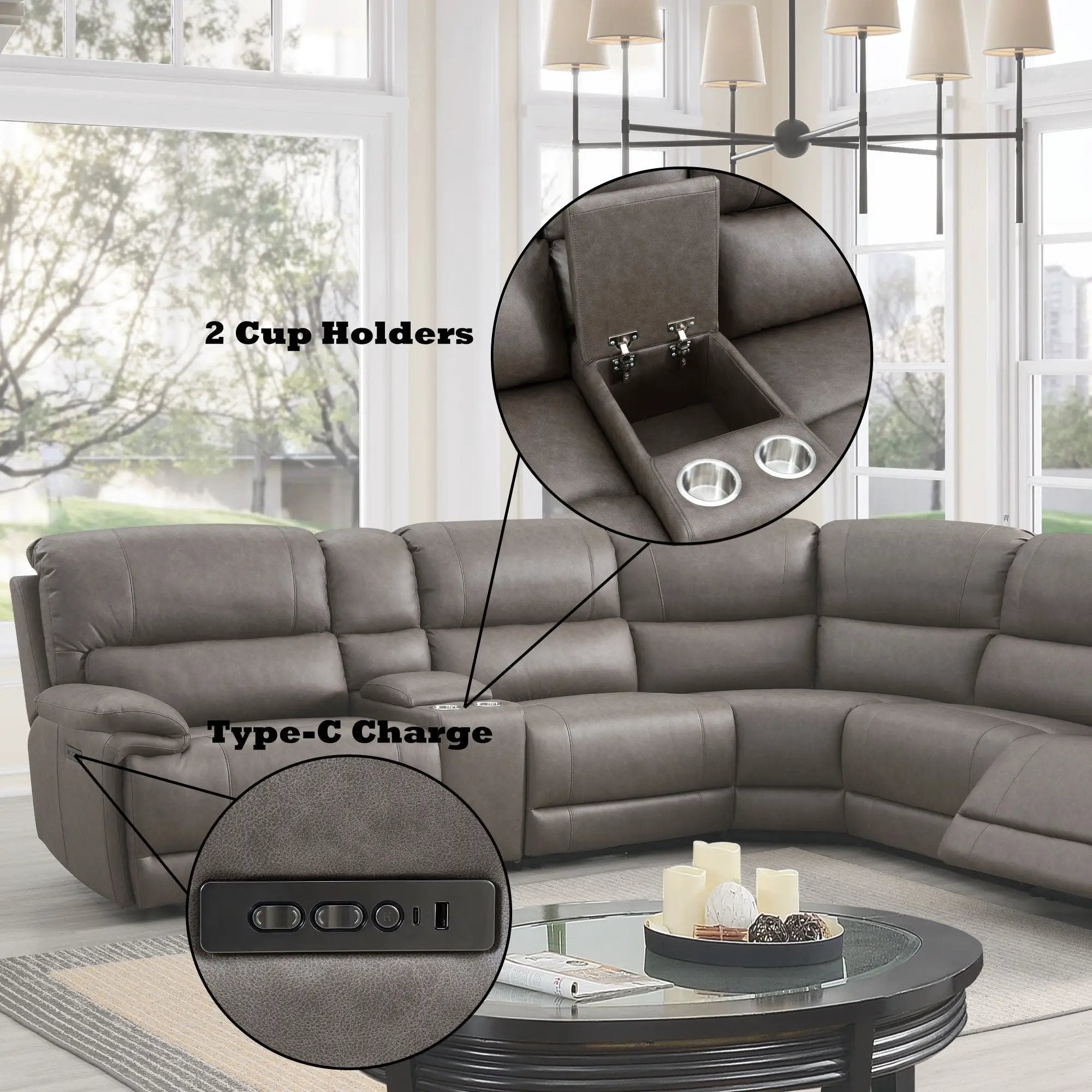 Kantu Synthetic Leather Motion Sectional Sofa - Brown by HouseOfZazla