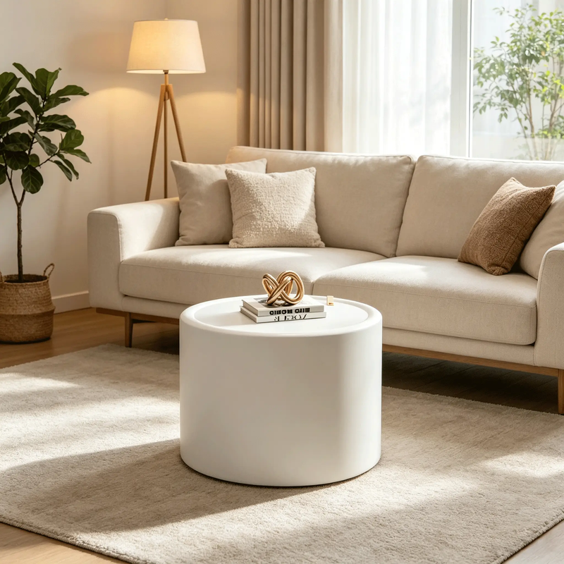 White Round Coffee Table with Tempered Glass Top by HouseOfZazla