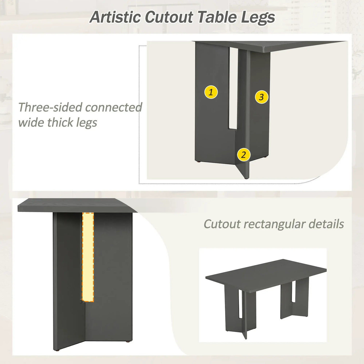 Dining Table Set With 6 Upholstered Chairs, Rectangular Table With Cutout Legs by Unique Piece Furniture