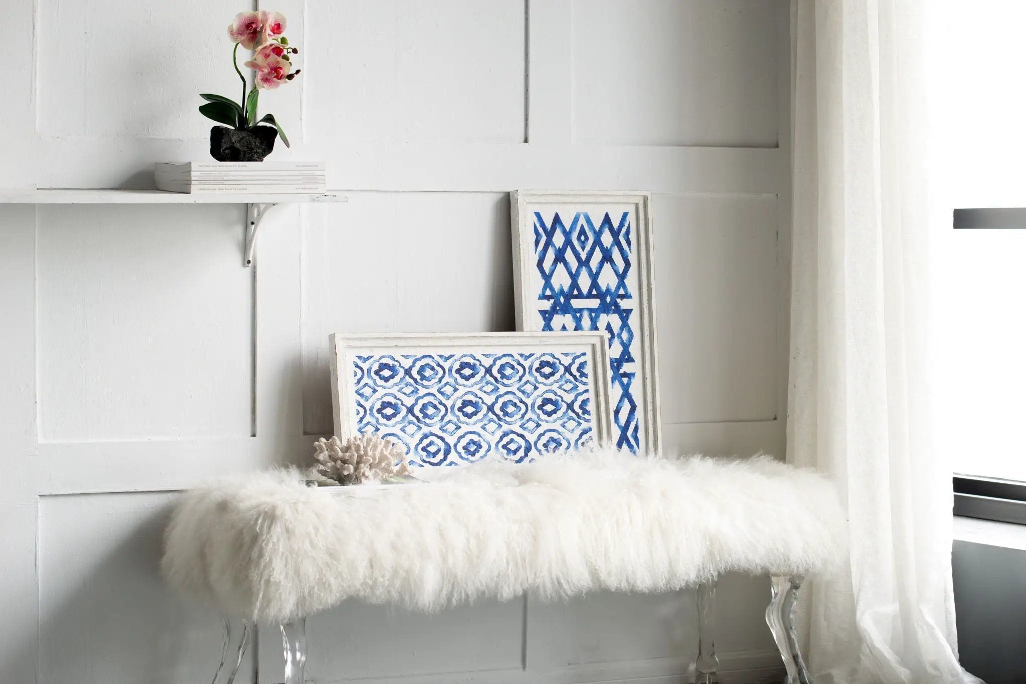 Hanging Sculptures, Modern Wall Art Decor (Set of 2) - White / Blue by Unique Piece Furniture