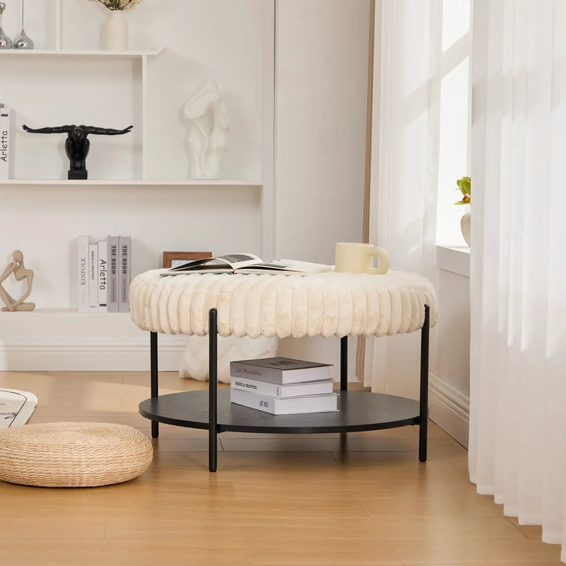 Modern Upholstered Round Ottoman Coffee Table With Storage Shelf by Unique Piece Furniture