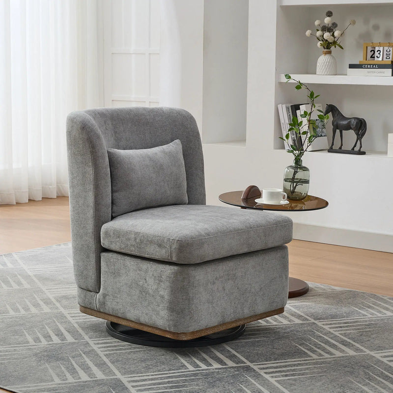 Wide Modern Cushioned Armless Metal Base 360° Swivel Chair With Pillow by Unique Piece Furniture