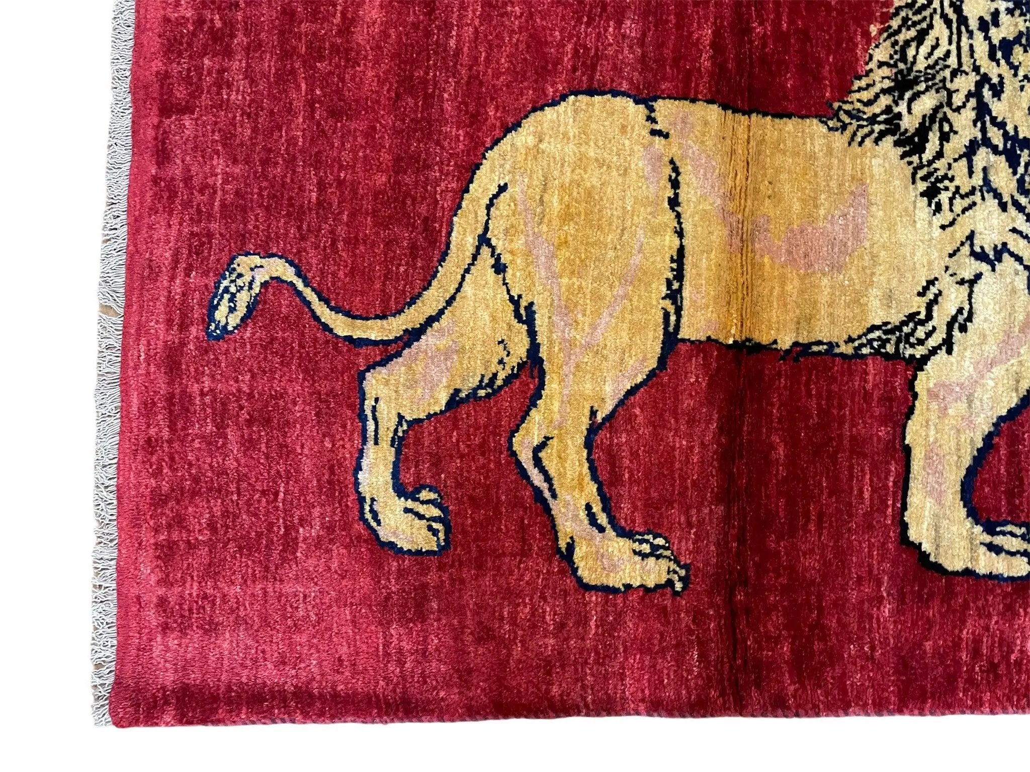 3 X 5 Handmade Hand-Knotted Quality Wool Rug New Vintage Lion Red Pictorial by Jewel Rugs