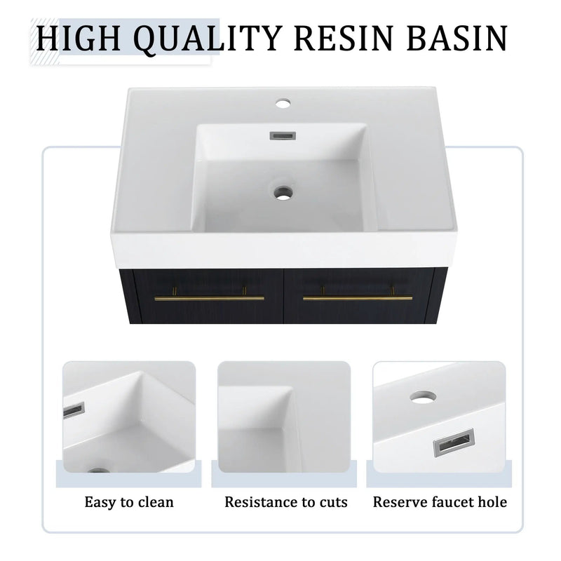 Modern Wall Mounted Bathroom Vanity With Thick Edge Resin Sink And Storage Rack by Unique Piece Furniture