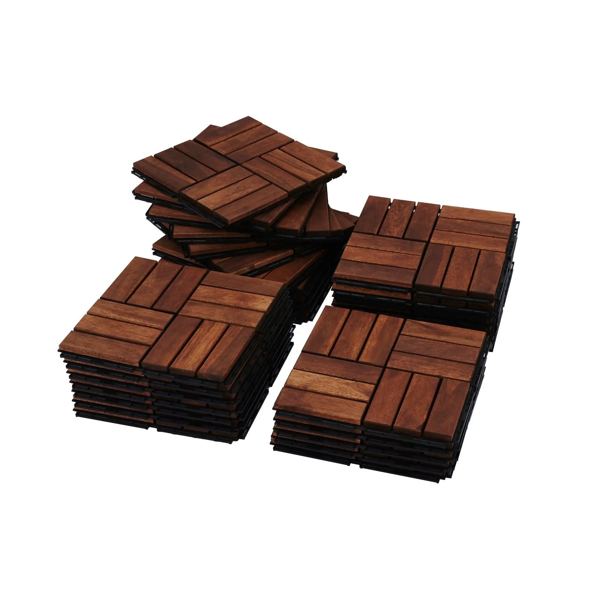 Interlocking Deck Tiles Checker Pattern, Square Acacia Hardwood Outdoor Flooring For Patio, Bancony, Pool Side by HouseOfZazla