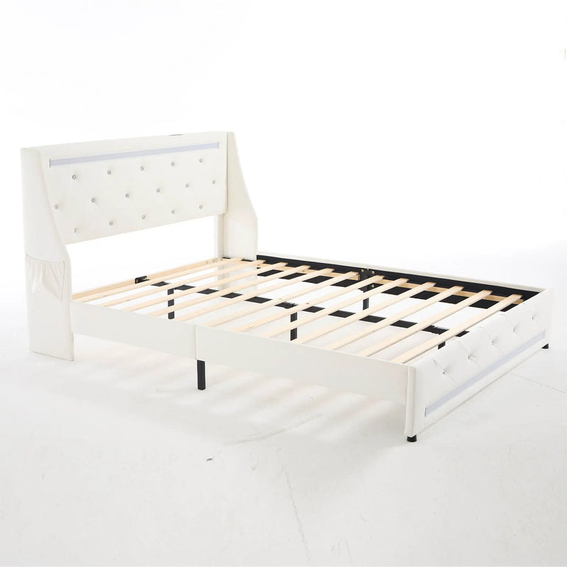 Wingback Upholstered Bed Frame With LED Lights, Charging Station by HouseOfZazla