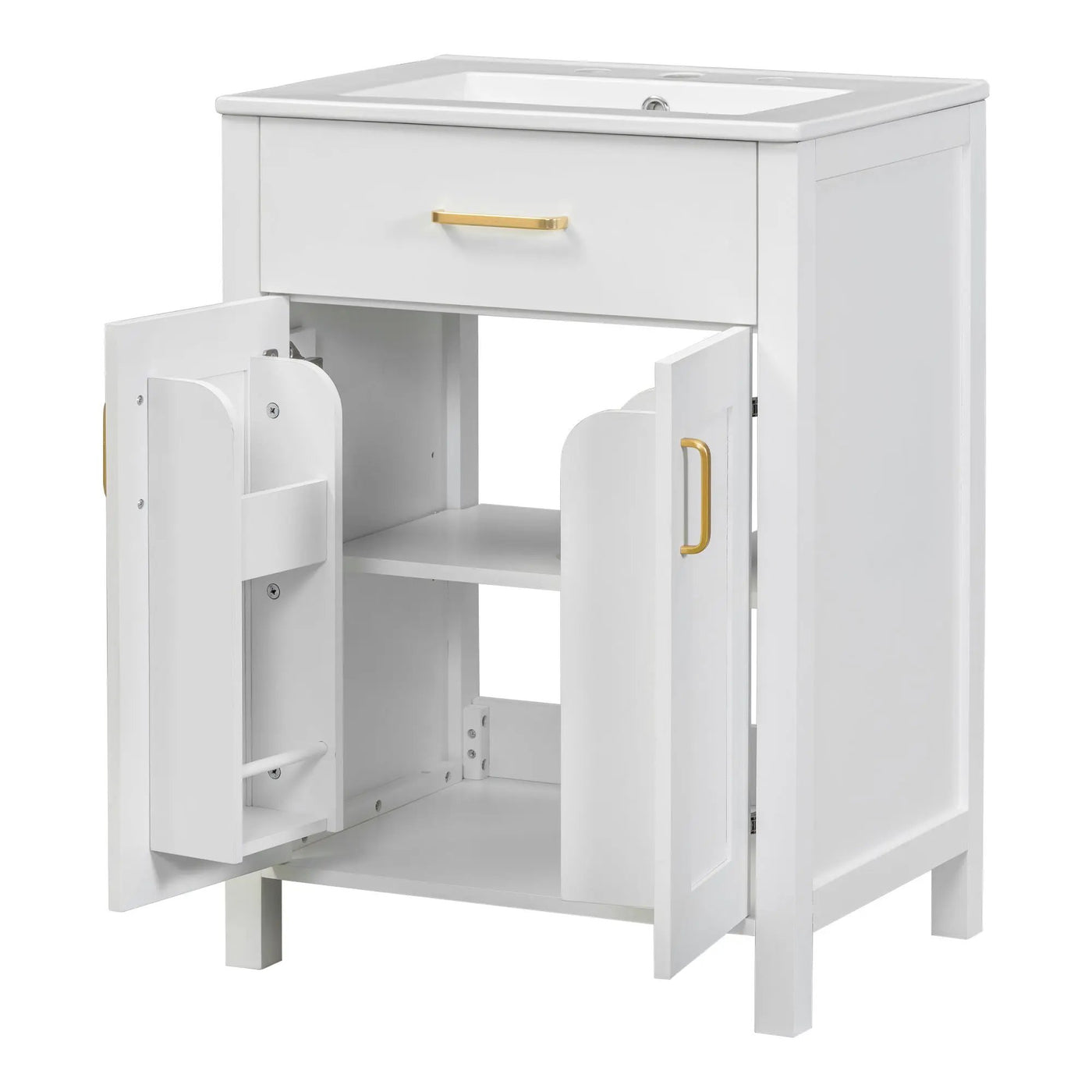 Modern Bathroom Vanity With Ceramic Sink, Soft-Close Doors, Flip Drawer, U-Shaped Shelves, Elegant Storage Solution by HouseOfZazla