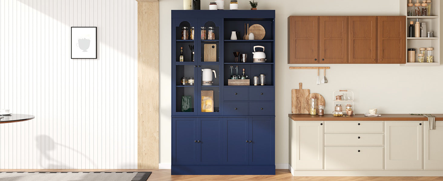 TOPMAX Freestanding Buffet With Hutch - Tall Kitchen Pantry Cabinet by HouseOfZazla