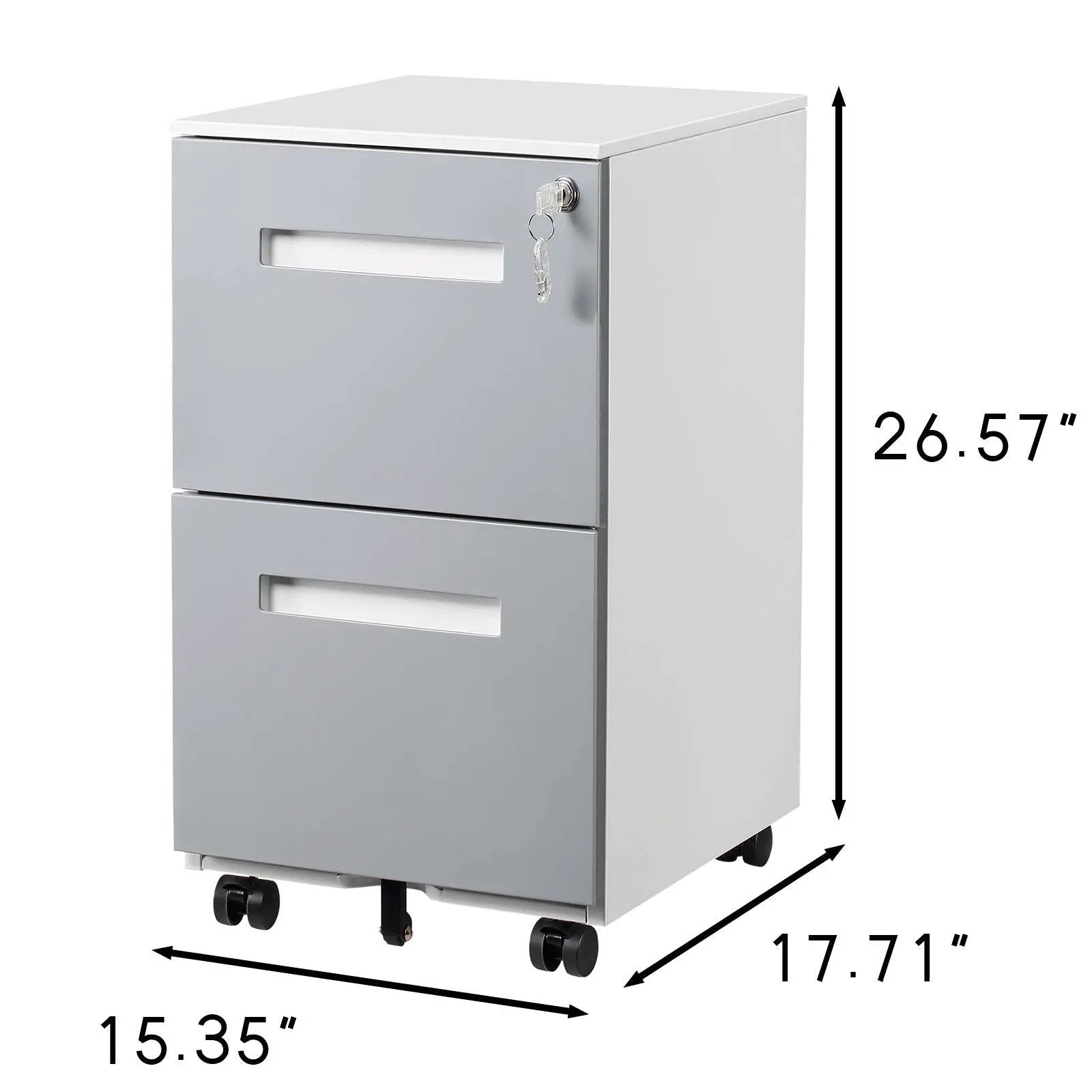 3 Drawer Mobile Locking File Cabinet, Rolling Filing Cabinet For Letter / A4 Size With 5 Wheels - Gray by HouseOfZazla