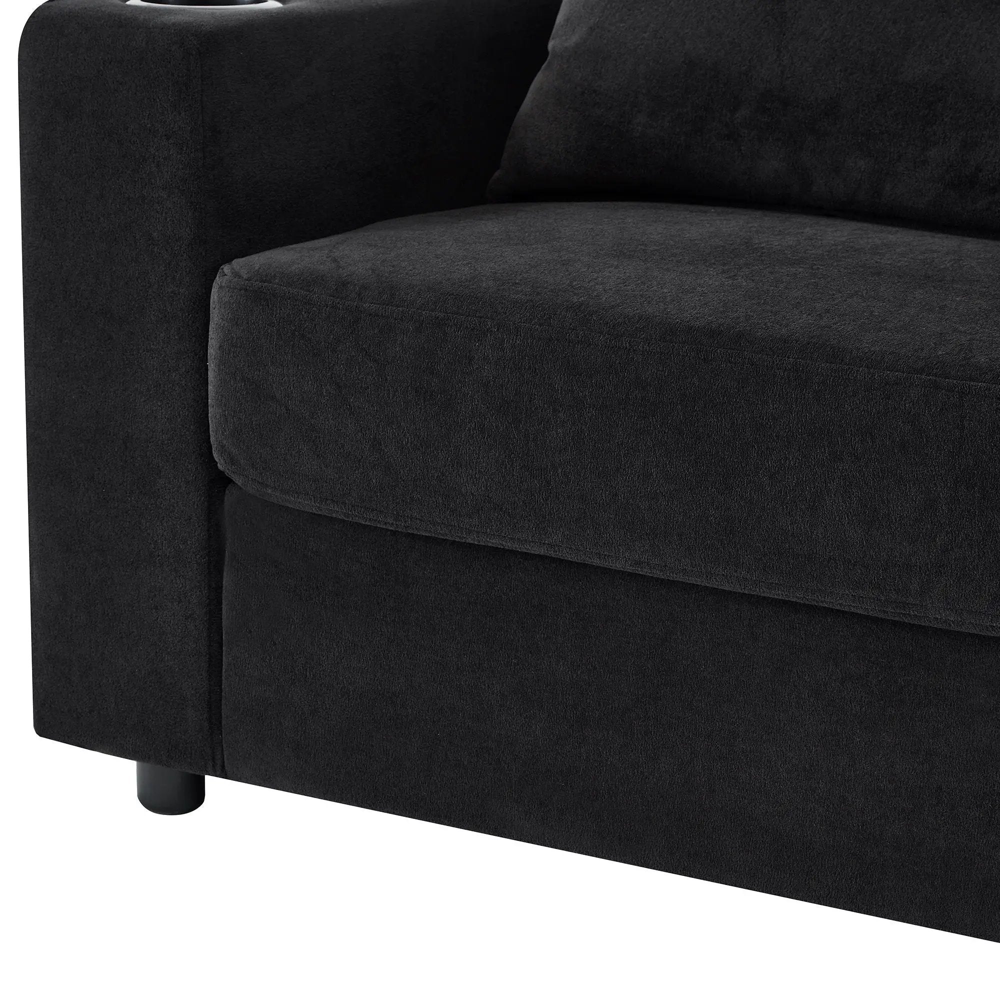Modern Style Armchair Chaise Lounge Sofa Couch With Movable Storage Ottoman, USB Ports, Cup Holders, Phone Holder, Side Pockets by HouseOfZazla