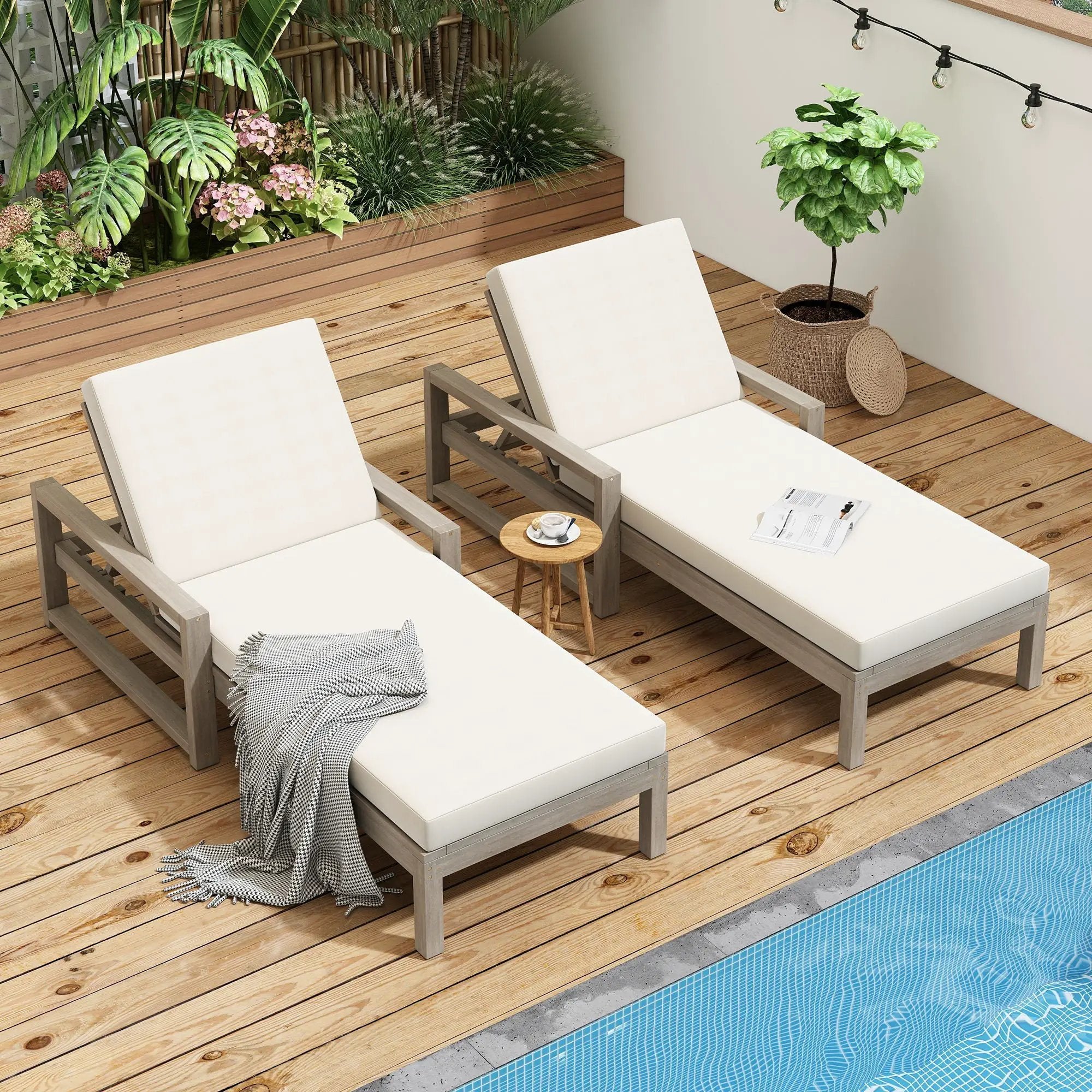 Outdoor Lounge Chairs, 5 Position Chaise Lounge With Adjustable Backrest (Set of 2) - Gray by Unique Piece Furniture