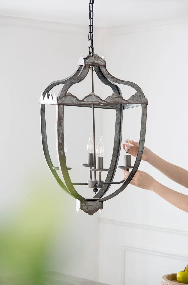 4 Light Metal Chandelier, Hanging Light Fixture With Adjustable Chain For Kitchen, Bulb Not Included - Gray by Unique Piece Furniture