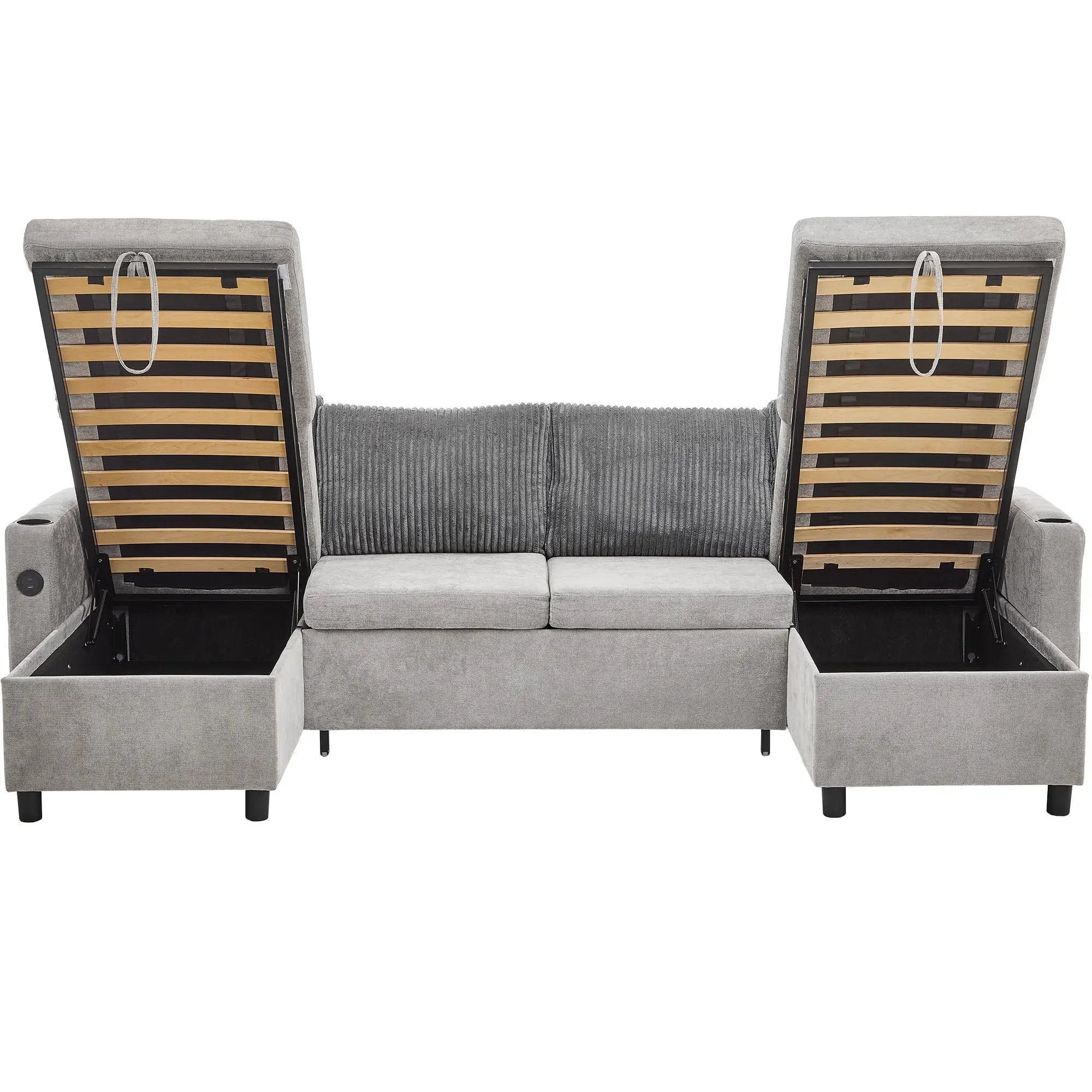 Sectional Sofa Bed With Pull Out Sleeper, USB Ports, Cup Holders by HouseOfZazla