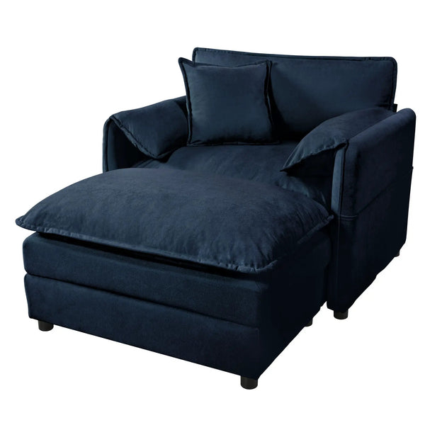 Oversized Chair With Movable Ottoman, Soft Upholstered Lounge Chair