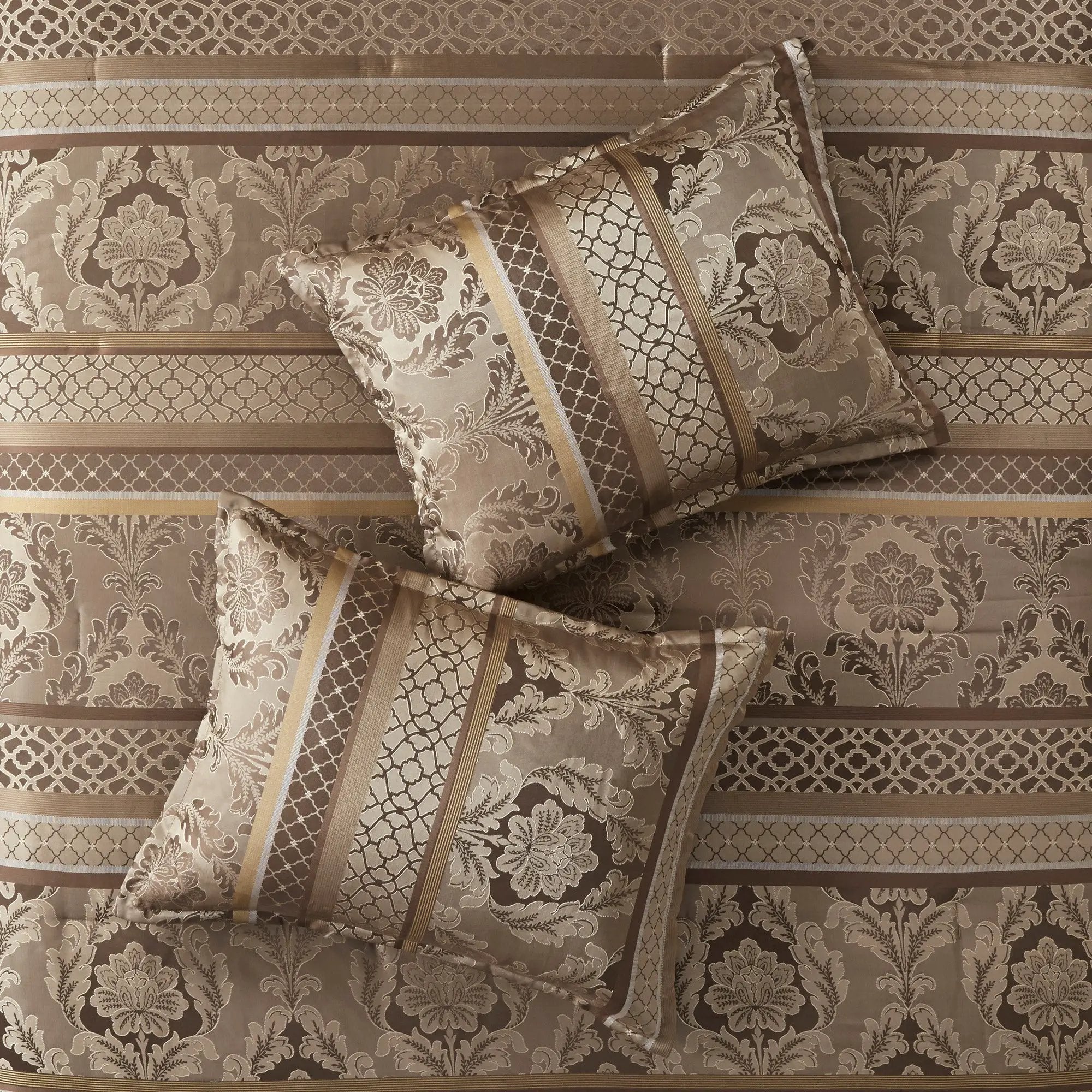7 Piece Jacquard Comforter Set Brown/Gold Queen by HouseOfZazla