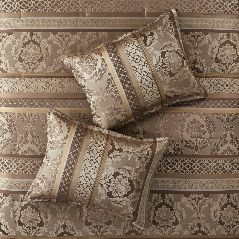 7 Piece Jacquard Comforter Set Brown/Gold Queen by HouseOfZazla