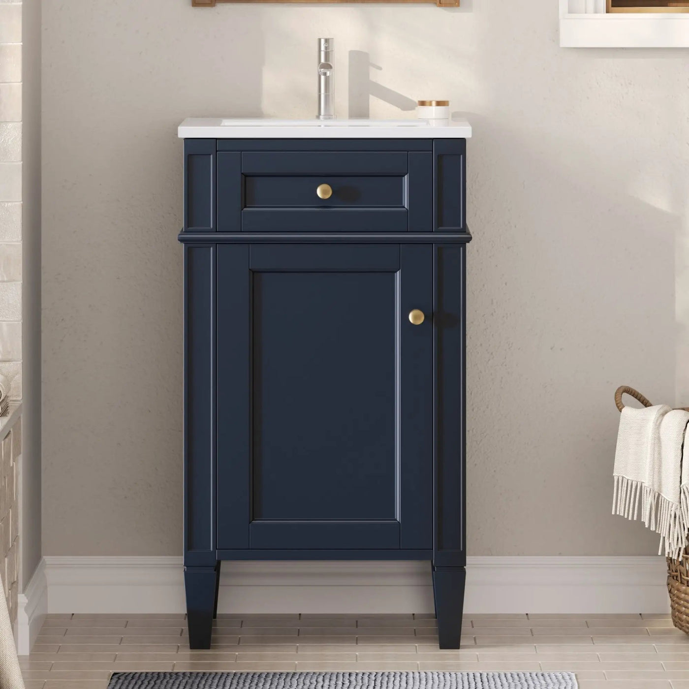 French Style Bathroom Vanity With Sink, Soft-Closing Door, Adjustable Shelf, Rectangular Design by Unique Piece Furniture