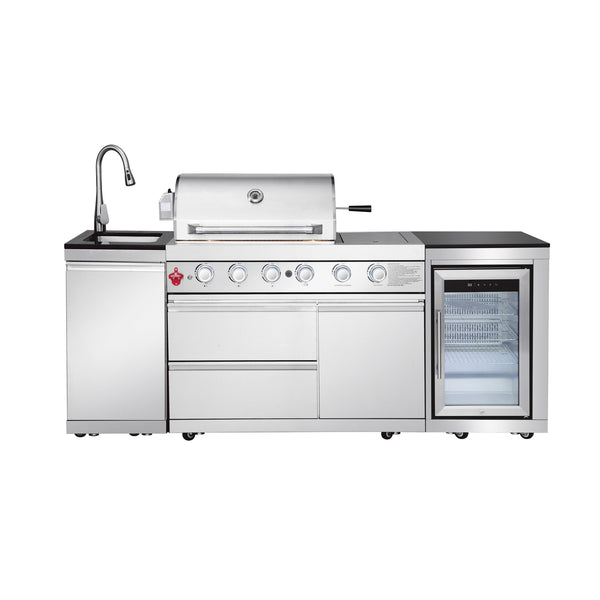 Outdoor Kitchen Island 85.2 Inch 4+1 Burner Propane Gas BBQ Grill 71500 BTU 304 Stainless Steel