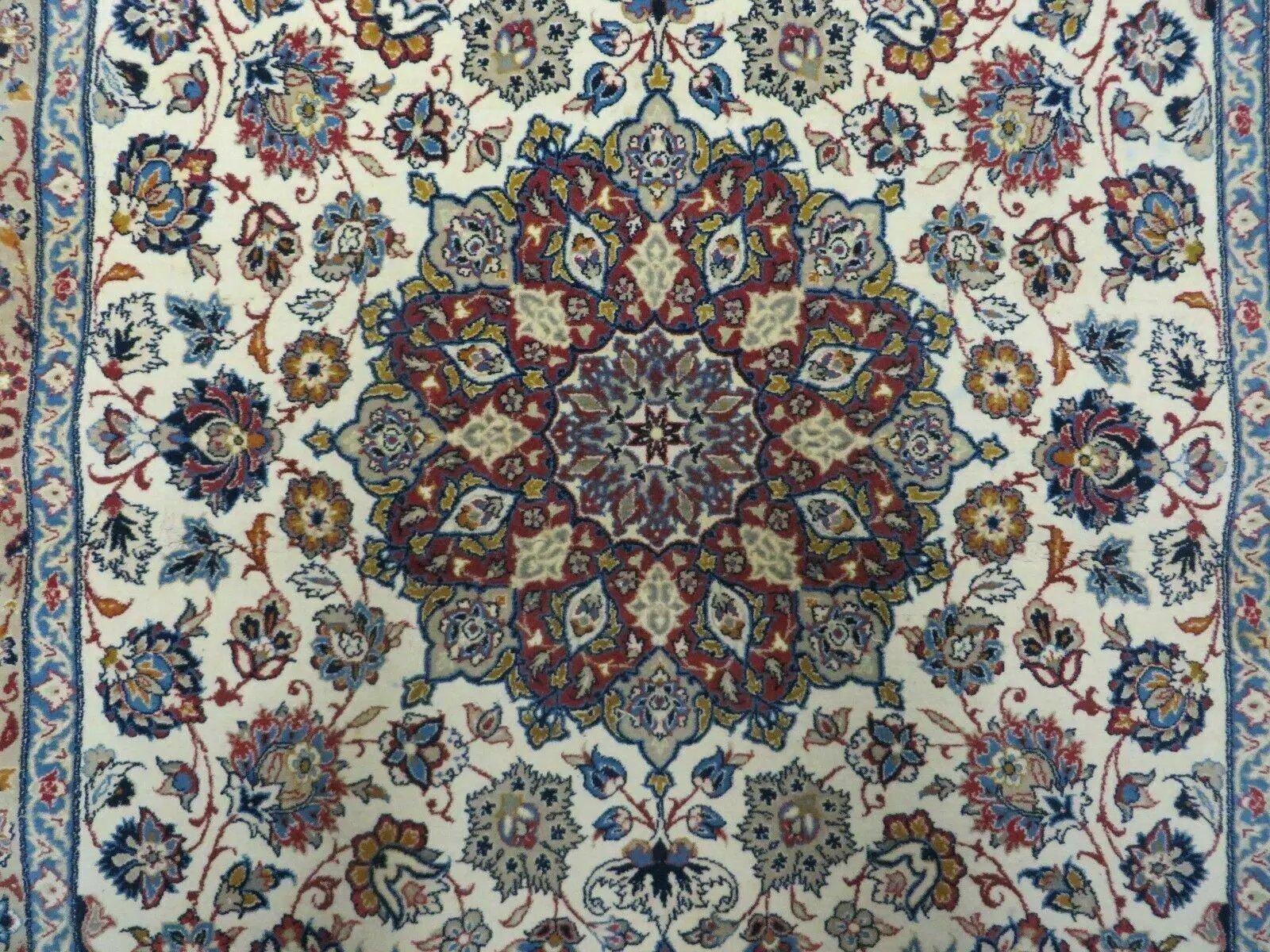 Persian Isfahan Rug 3x6, Fine 650 KPSI, Hand Knotted, Ivory by Jewel Rugs