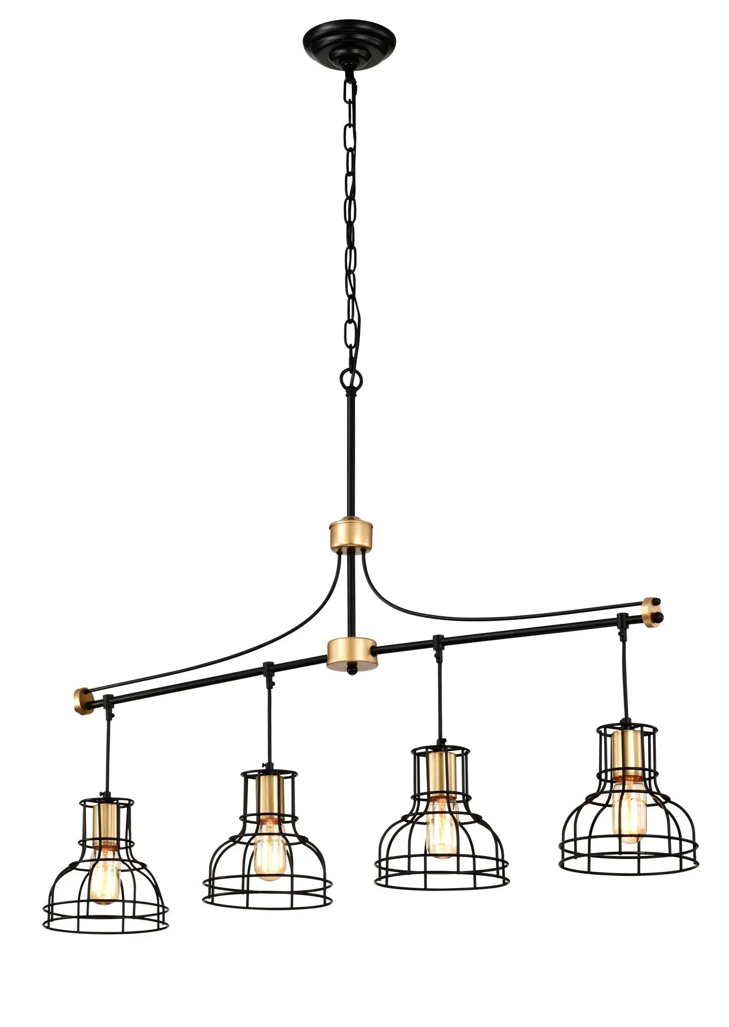 Dining Room Light Fixture / Chandelier Table, 40 -" Hanging For Farmhouse Linear Chandeliers, 5 Light Kitchen Island Lighting Ceiling Chandelier, With Metal Lampshade - Gold / Matte Black by Unique Piece Furniture