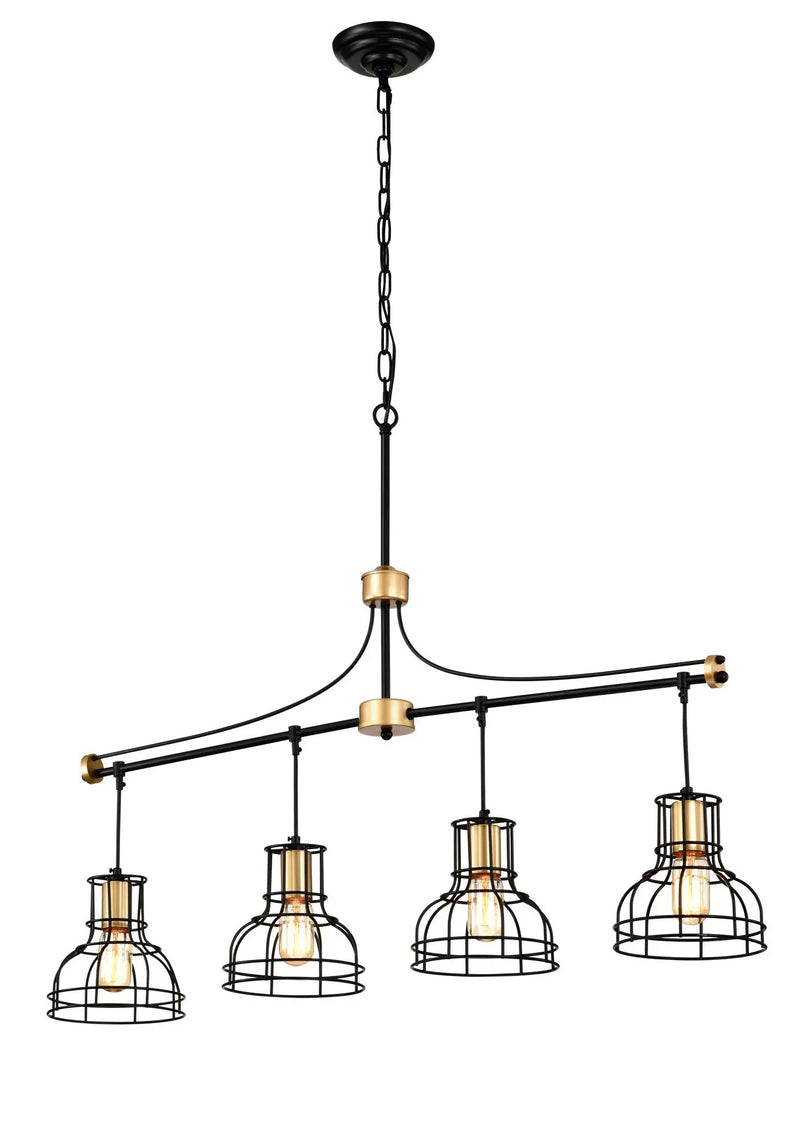 Dining Room Light Fixture / Chandelier Table, 40 -" Hanging For Farmhouse Linear Chandeliers, 5 Light Kitchen Island Lighting Ceiling Chandelier, With Metal Lampshade - Gold / Matte Black by HouseOfZazla