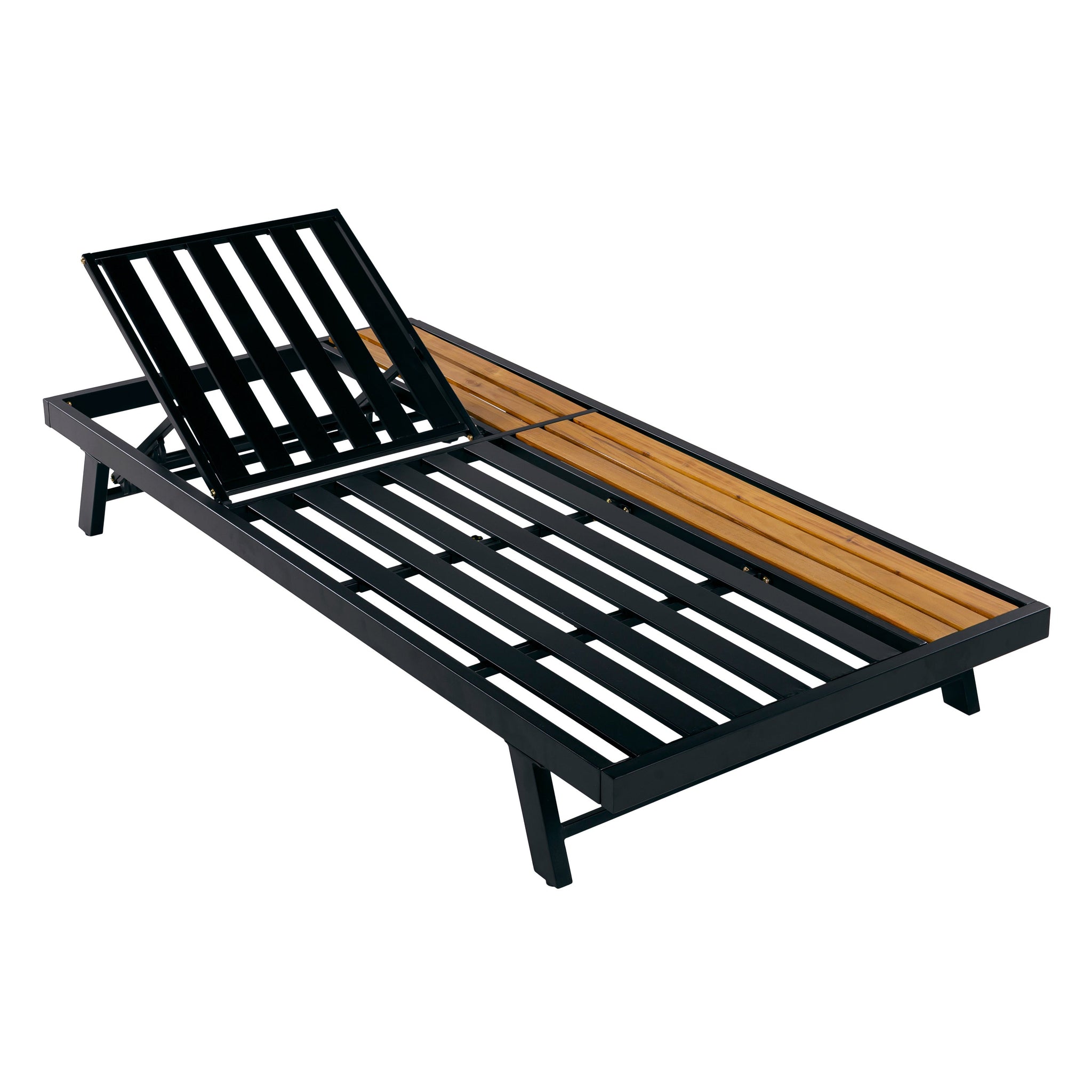Black Iron + Teak Finish Wood Chaise Lounge Frame by HouseOfZazla