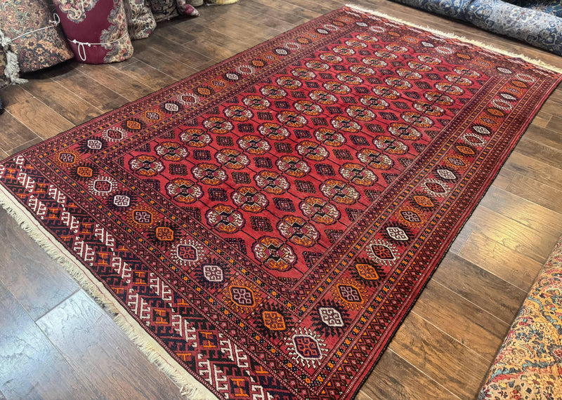 Antique Persian Turkoman Bokhara Rug 7x11, Tribal Rug, Red by Jewel Rugs