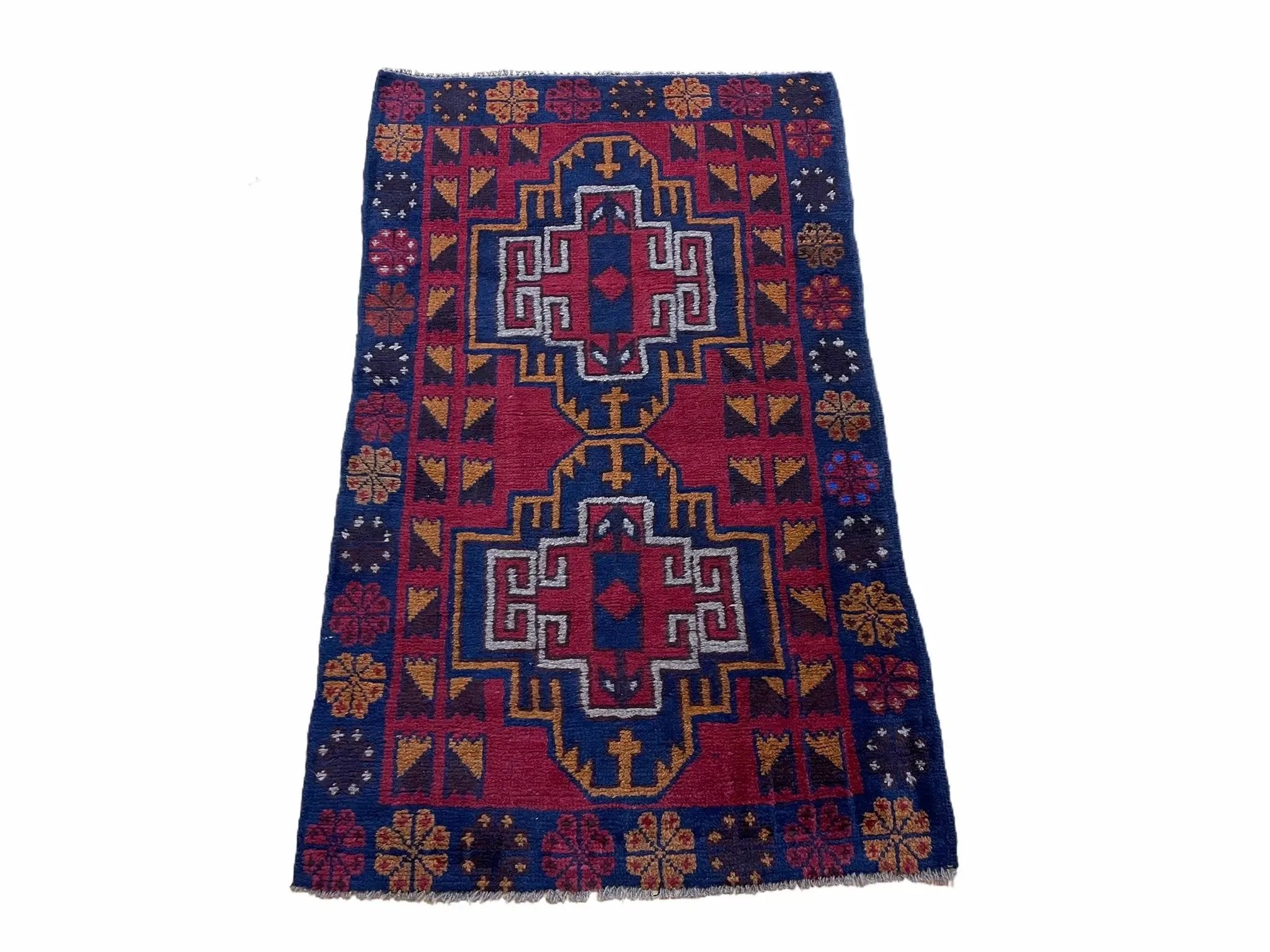 3 X 4.3 Vintage Handmade Tribal Wool Rug Balouch Rug Afghan Rug Red Blue Nice by Jewel Rugs