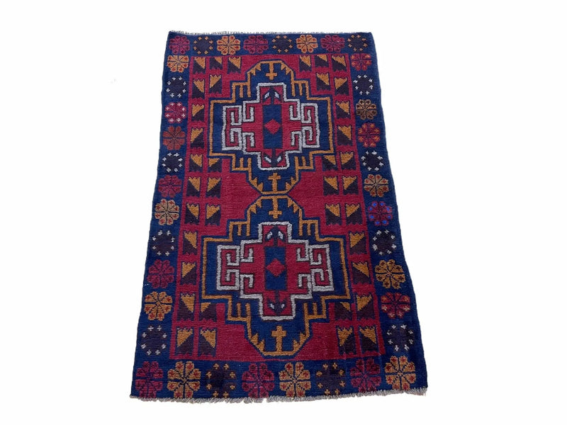 3 X 4.3 Vintage Handmade Tribal Wool Rug Balouch Rug Afghan Rug Red Blue Nice by Jewel Rugs