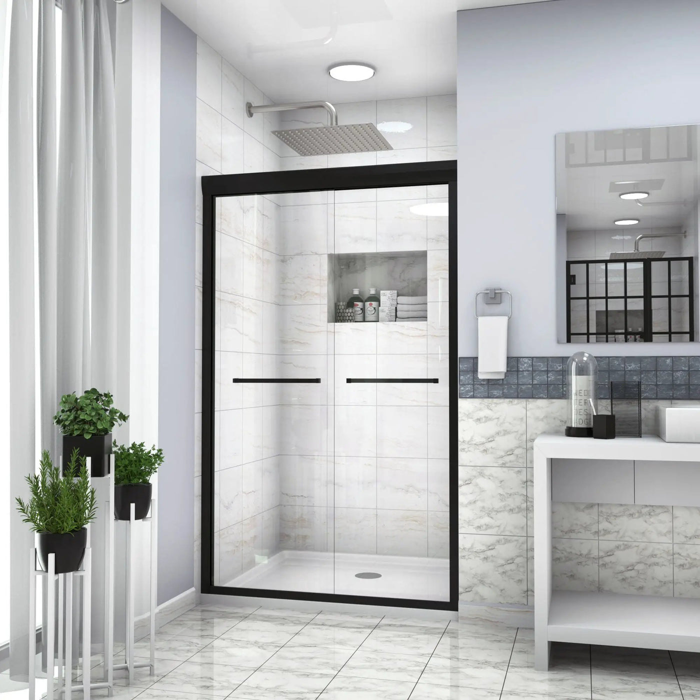 Modern Double Sliding Shower Enclosure, Tempered Glass by HouseOfZazla