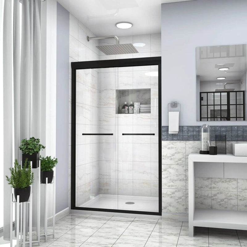 Modern Double Sliding Shower Enclosure, Tempered Glass by HouseOfZazla
