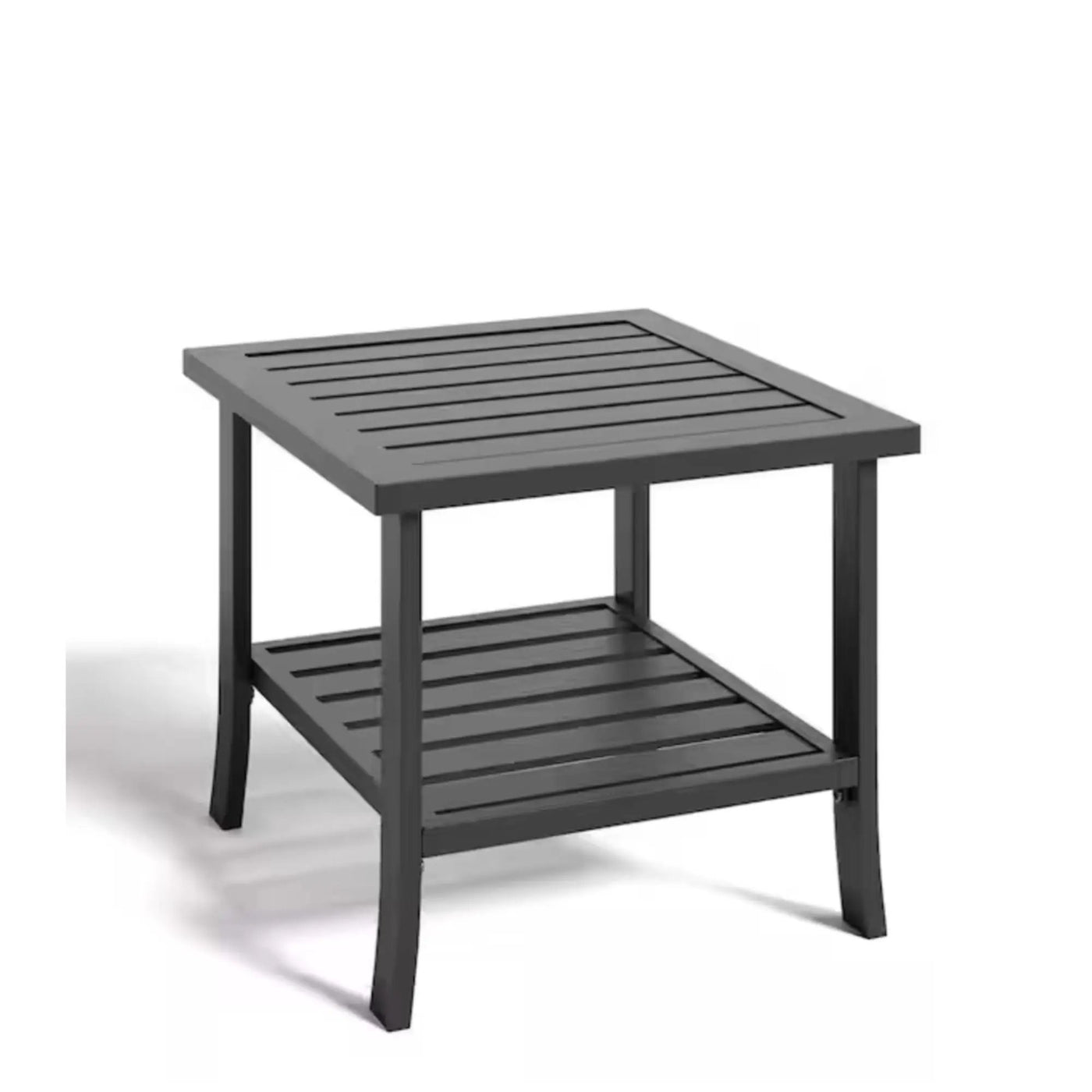Square 2 Tier All-Weather Outdoor Side Table With Slatted Top by HouseOfZazla