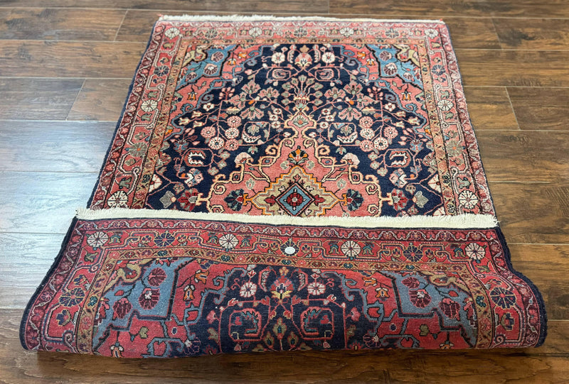 Persian Rug 3x5, Jozan Sarouk Rug, Navy Blue and Coral, Medallion Rug, Semi Antique by Jewel Rugs