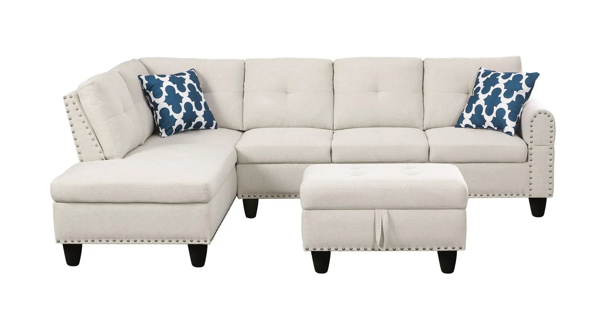 Alger - Wide Left Hand Facing Sofa & Chaise With Ottoman - Beige by HouseOfZazla