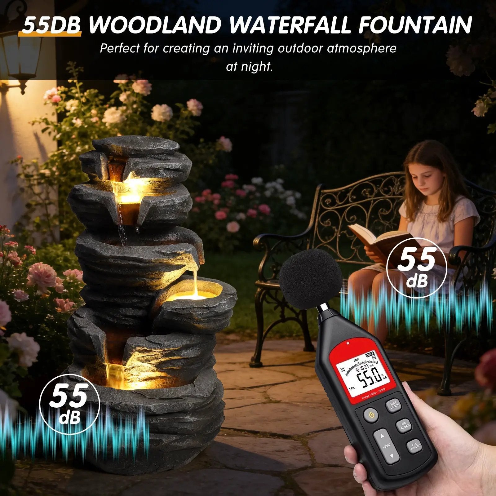 Outdoor Waterfall Fountain with Lights by HouseOfZazla