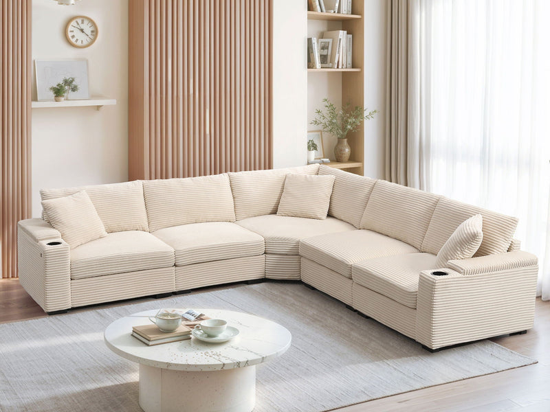 Convertible L Shaped Sectional Corner Couch With Armrest Storage Cup Holders USB Charger, Irregular Corner Oversized Comfy Modular Sofa by HouseOfZazla