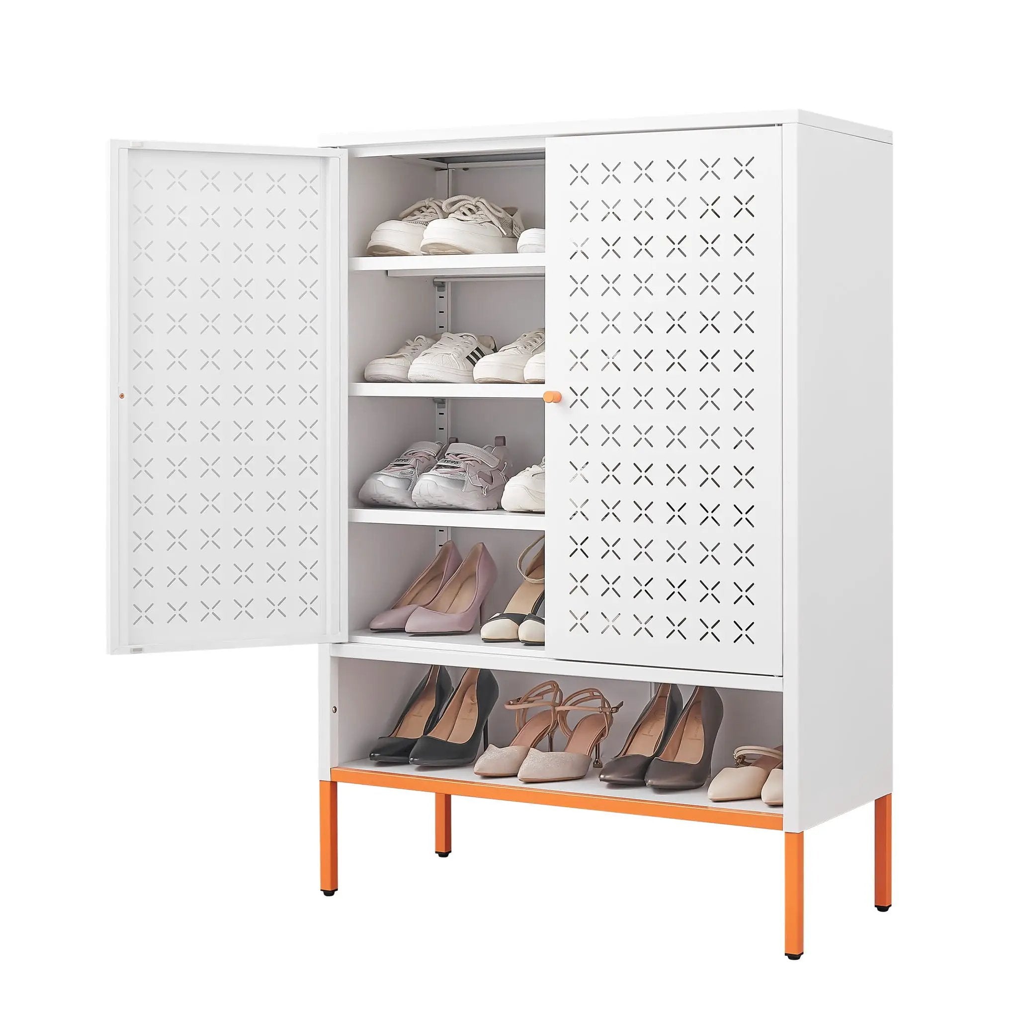 Grid Double Door Shoe Cabinet With Adjustable Compartments and Moisture-Proof Design by HouseOfZazla