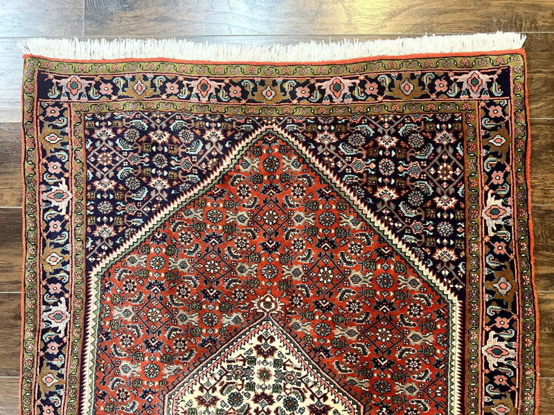Persian Bidjar Rug 4x5, Finely Hand Knotted Vintage Carpet, Red and Navy Blue, Handmade Wool Rug, 180 KPSI by Jewel Rugs