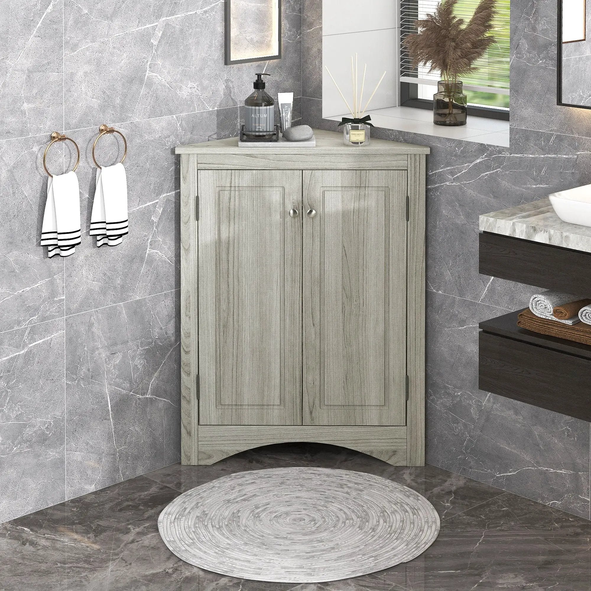 Triangle Bathroom Storage Cabinet With Adjustable Shelves, Freestanding Floor Cabinet For Home Kitchen by HouseOfZazla