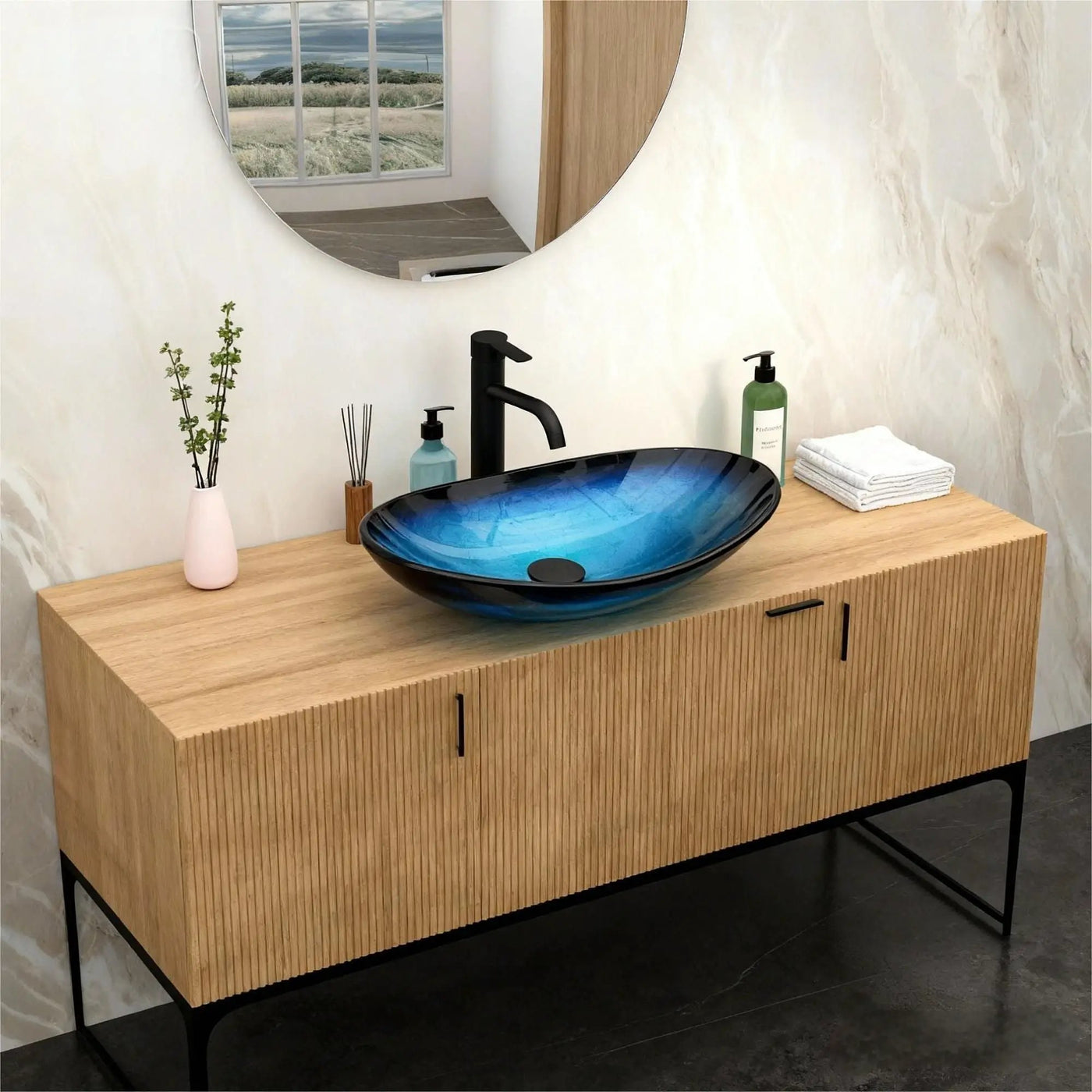 Tempered Glass Vessel Sink With Boat Shape Pop-Up Drain by HouseOfZazla