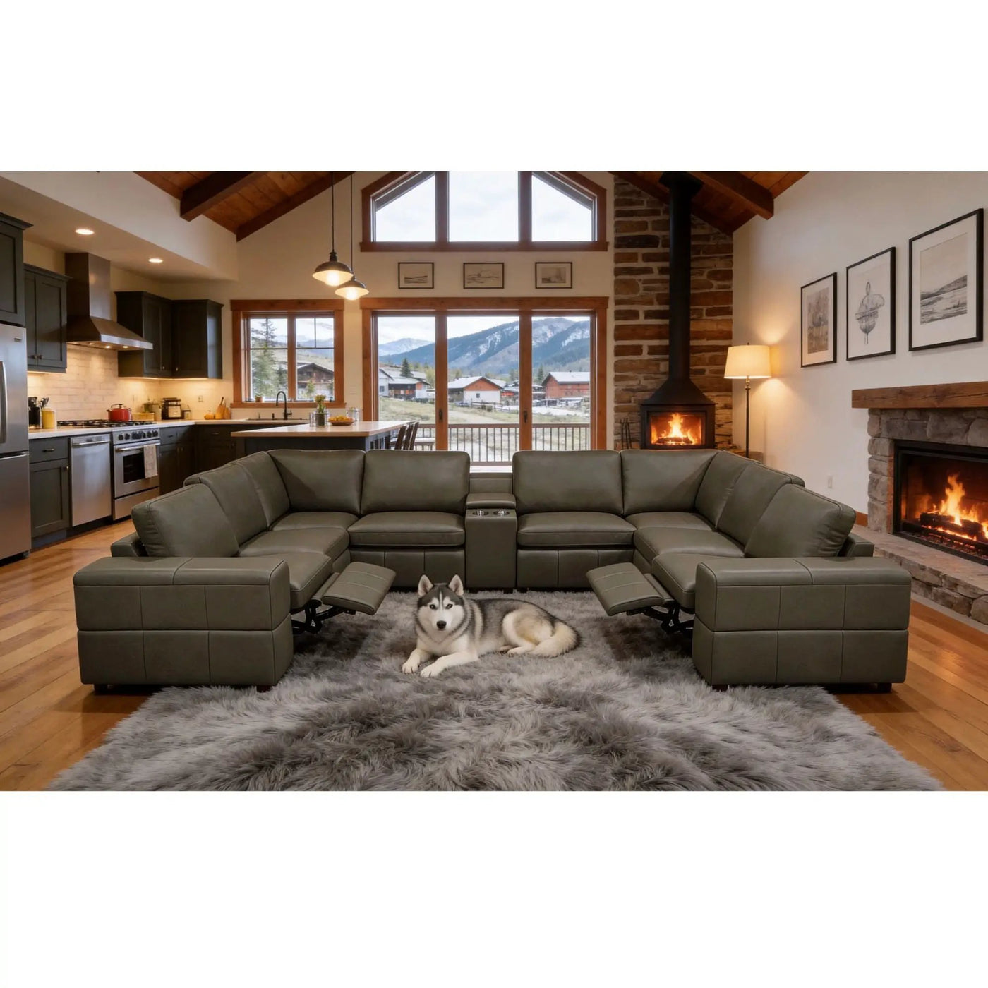 Upholstered Large Arms Sectional With Recliner Seats by Unique Piece Furniture